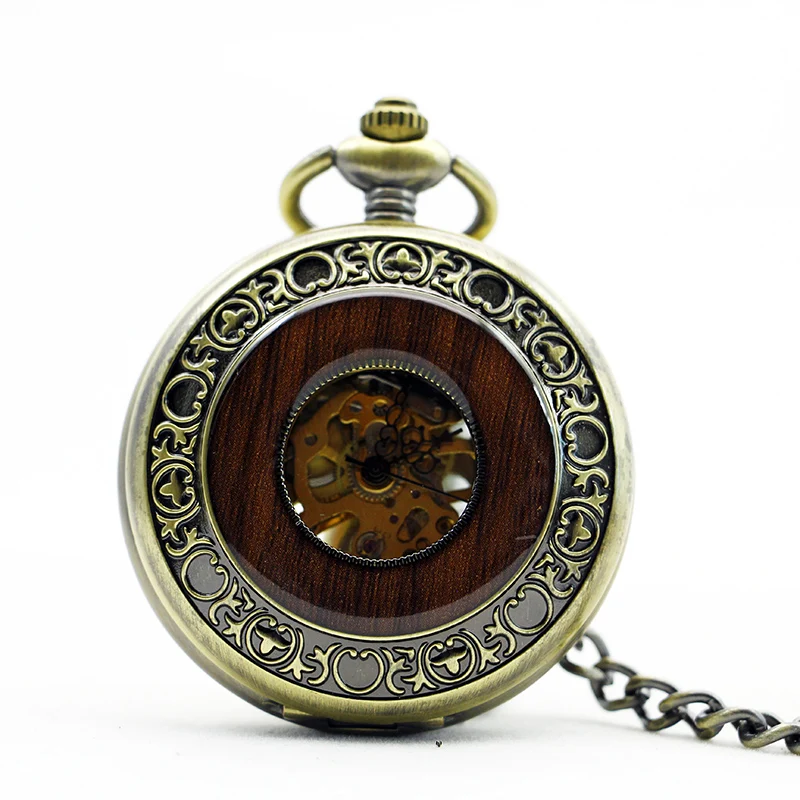 

Wooden Mechanical Pocket Watch Chains Luxury Wooden Hand Winding Skeleton Fob Watches Men Women Clock Gifts relojes de bolsillo