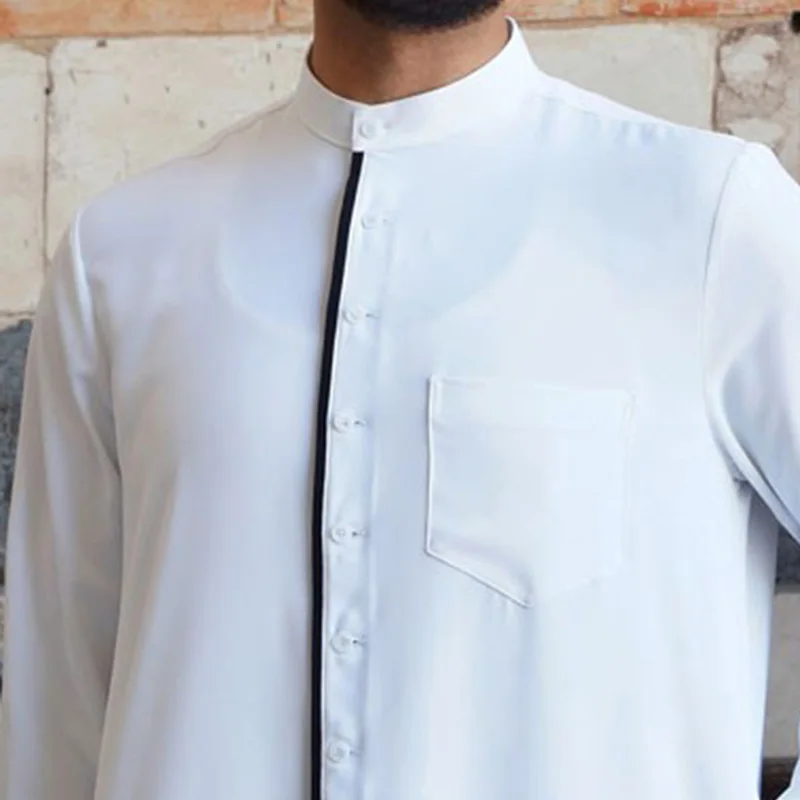 Jubba Thobe Ramadan Eid Muslim Fashion Men Clothing Middle East Arabian Abayas Dubai Kaftan White Buttons Islamic Men Clothing