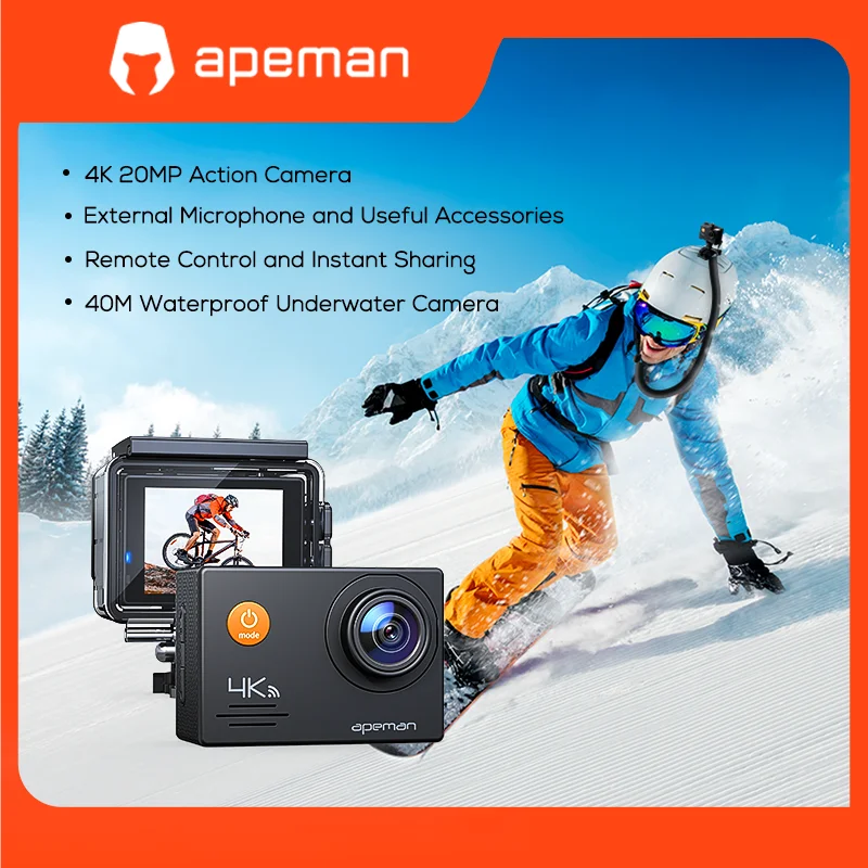 

APEMAN Action Camera A79 4K 20MP External Microphone 2.4G Remote Control Vlog Camcorder