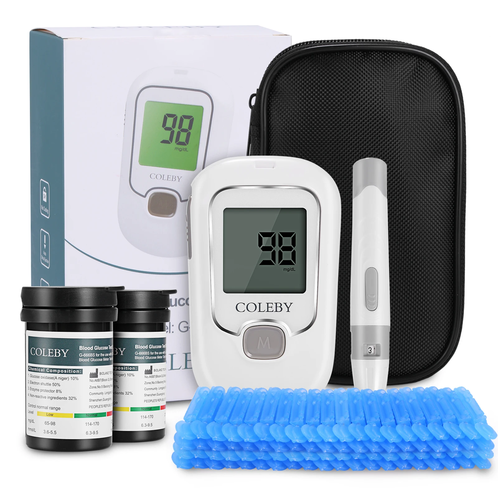 

COLEBY Square Blood Glucose Meter LCD Display Amperometric Technology High Precision Portable Blood Glucose Meter