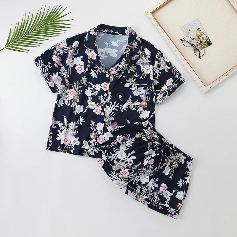 New Mom And Kids Short Pajamas Pijamas Floral Pajamas Set Plus Size Pajamas For Women Chinese Satin Silk Pajamas With Shorts