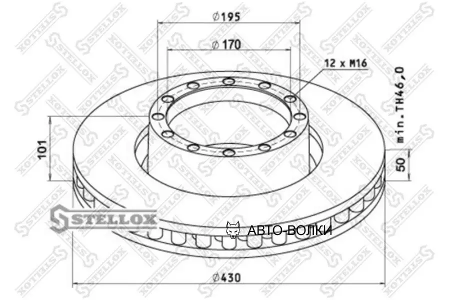 STELLOX 85-00741-SX диск торм. !перед. 430/170x50/101 12n-195-M16 Iveco Eurotech/Eurostar