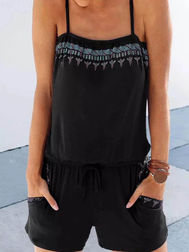 

Summer Sexy Women Spaghetti Strap Pocket Open Back Romper Playsuit Jumpsuit Beach Casual Female Loose Sleeveless Jumpsuits