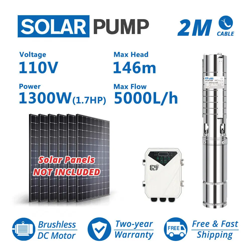 

4" 1300W 110V Solar Submersible Bore Water Pump 5m3/H 146m Deep Well Brushless