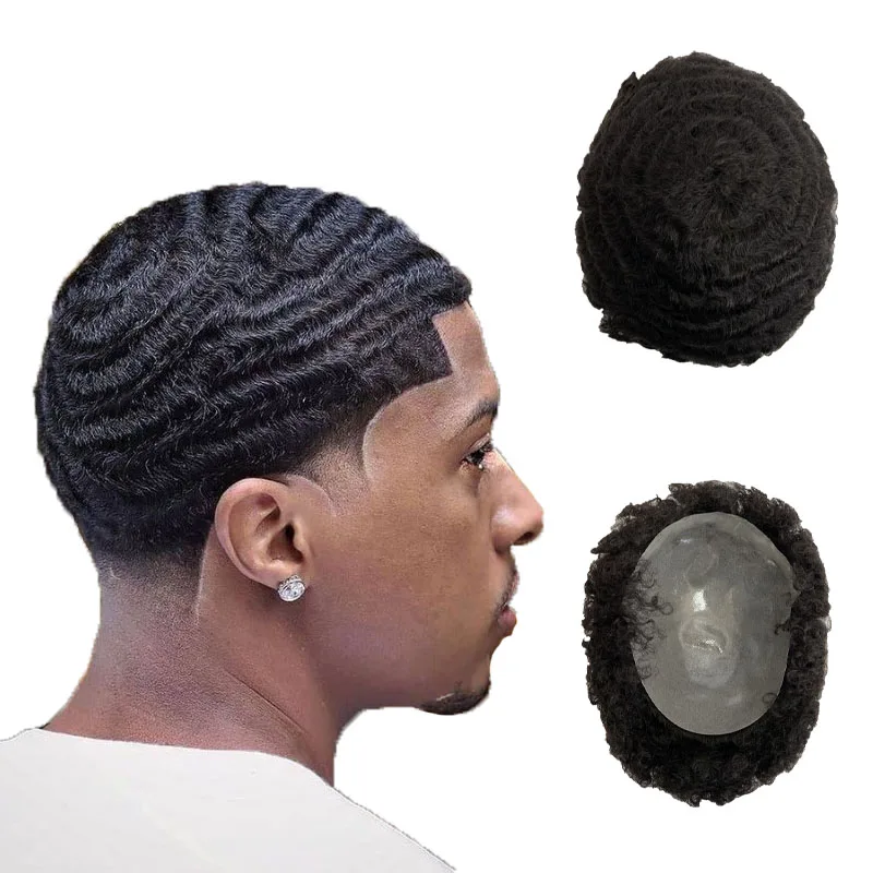 #1#1b  Indian Virgin Human Hair Replacement 8x10 Toupee Full Pu Unit For Black Men