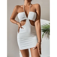 sexy ruffle short club dress ladies 2022 summer white bodycon dress women evening party tight mini dresses clubwear