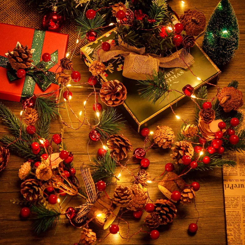 

Led String Lights Christmas Waterproof Battery Case Copper Wire Fairy Garland Pine Cone Lamp Holiday Party Christmas Decorations