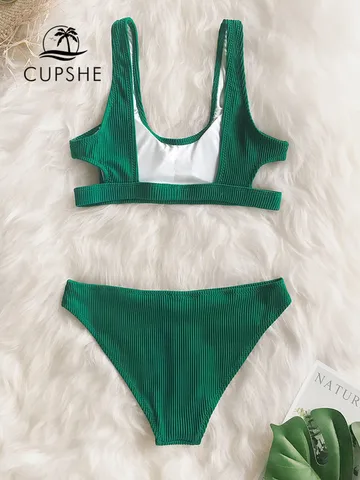 CUPSHE Однотонное ребристое бикини