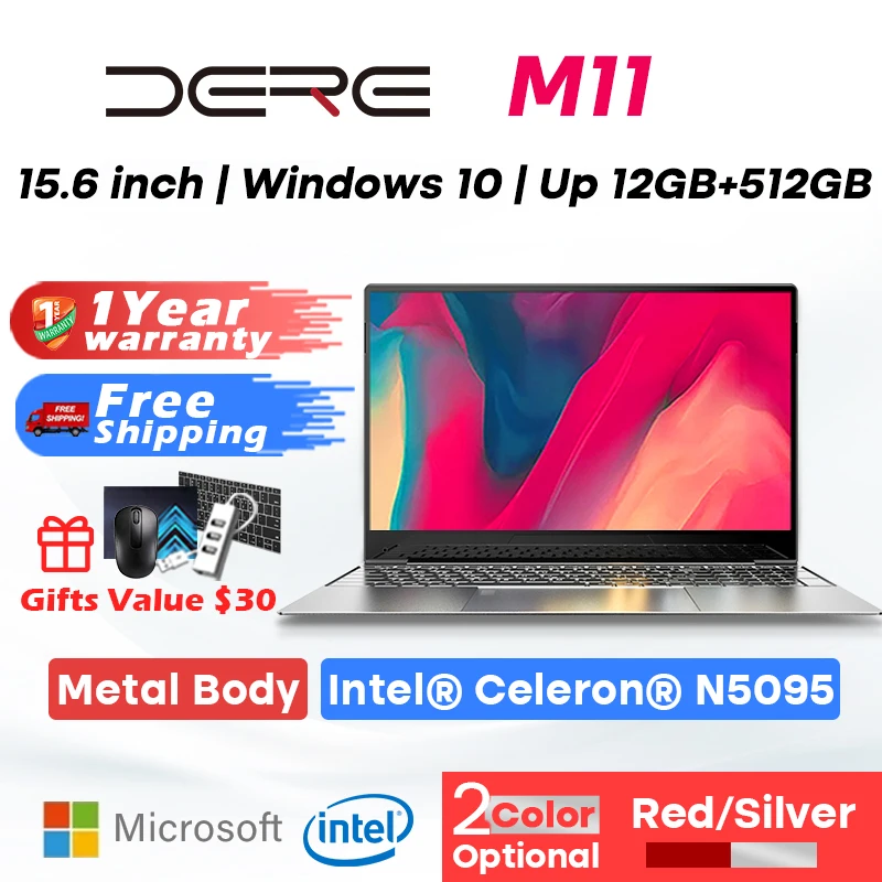 

Ноутбук Dere MBook M11 15,6 дюйма Intel Celeron N5095 12 Гб ОЗУ 512 ГБ SSD 1920*1080 двухдиапазонный WiFi ноутбук Windows 10 ноутбук