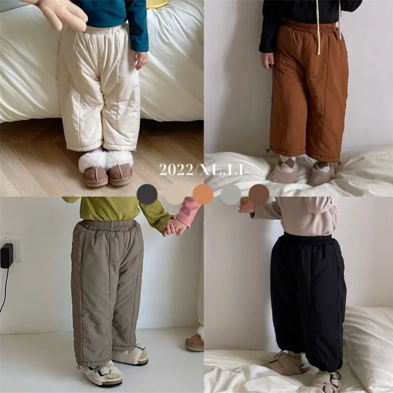 Kids Fleece Solid Harem Pants Child Plus Velvet Thick Elastic Waist Straight Trousers Fall Warm Clothes Infant Casual Trousers
