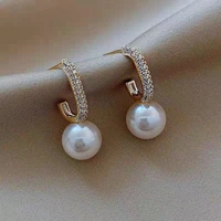 2022 new korean elegant imitation pearl drop earrings for women shiny rhinestone exquisite earring girls wedding party jewelry
