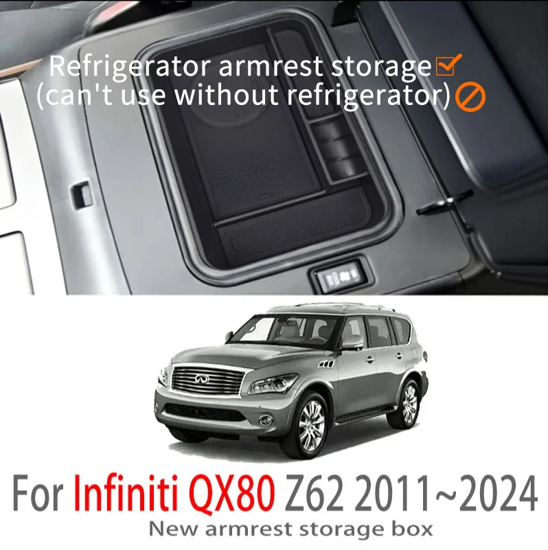 

Автомобильные аксессуары для Infiniti QX80 Z62 2011 ~ 2024, подлокотник центральной консоли, ящик для хранения, многофункциональное хранилище, автозапчасти для интерьера