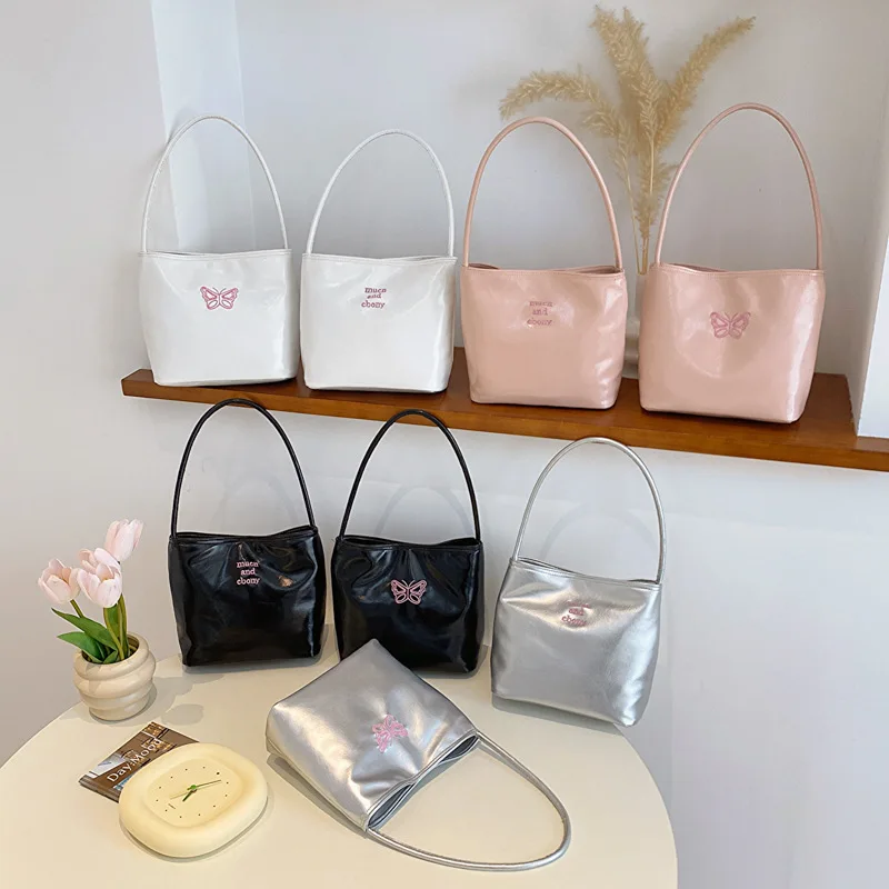 

Y2K нейлоновая сумка через плечо с вышивкой бабочки, Южная Корея, нишевая Портативная сумка-мешок с надписью, женская сумка, сумки-тоут