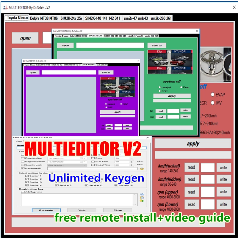 

2023 MULTI EDITOR V2 With Free Keygen DPF EGR DTC REMOVER KIA HYUNDAI DTC OFF EDITOR TOYOTA DTC and EDIT Multi Editor Tool
