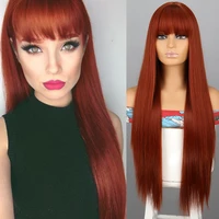 werd long russet synthetic wig with bangs straight wig for women blonde brown wig cosplay wig