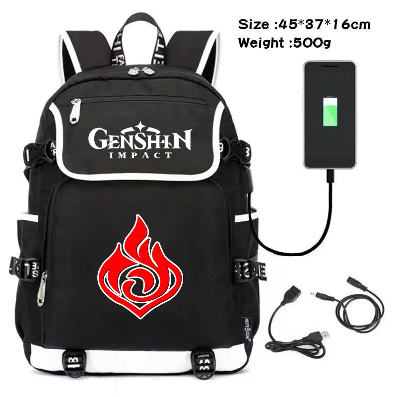 

Gaming Genshin Impact Backpack 2022 New School Backpack for Teen Boys Girls Student BookBag USB Laptop Travel Men Women Rucksack