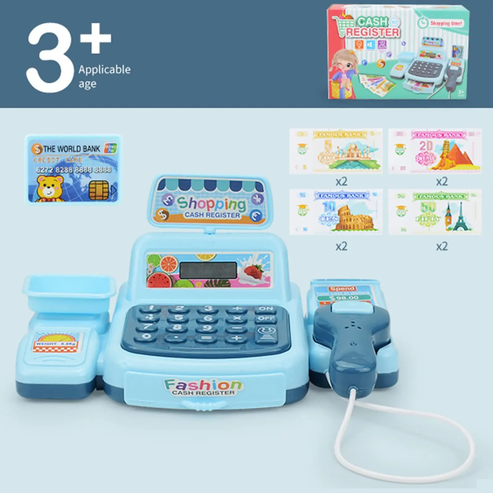 Cash Register Toy for Pretend Play Supermarket Checkout with