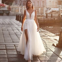 elegant a line wedding dresses 2022 for women lace appliques bride dress illusion v line backless bridal gown vestido de novia