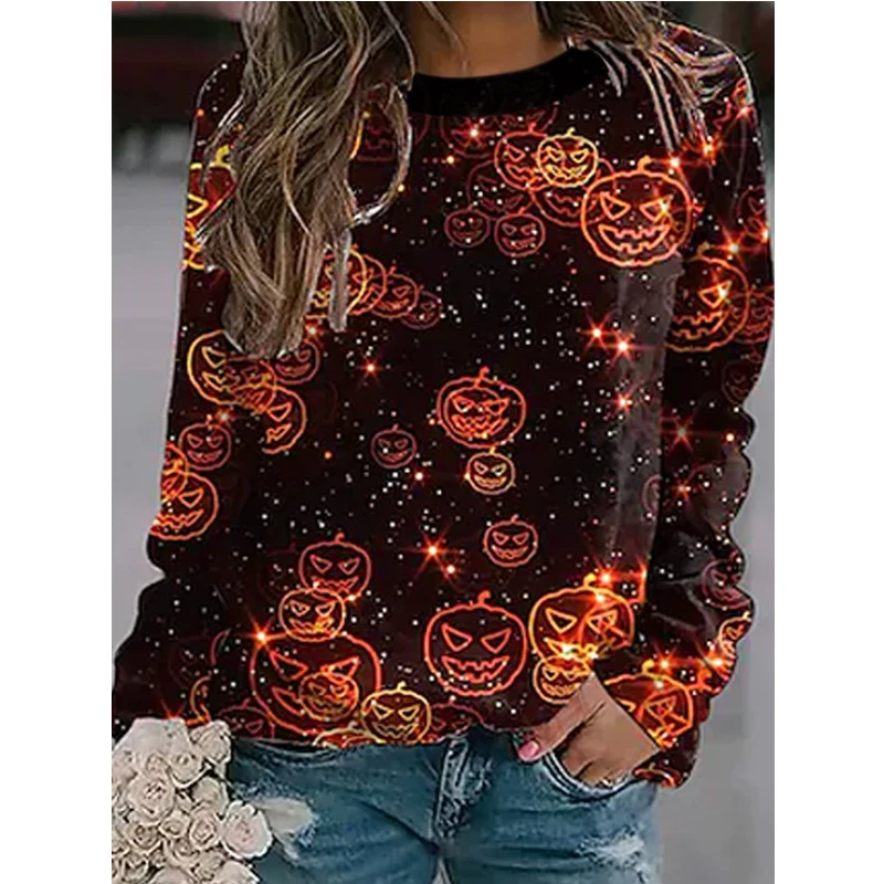 

Halloween Pumpkin Pattern Crew Neck Women's Top