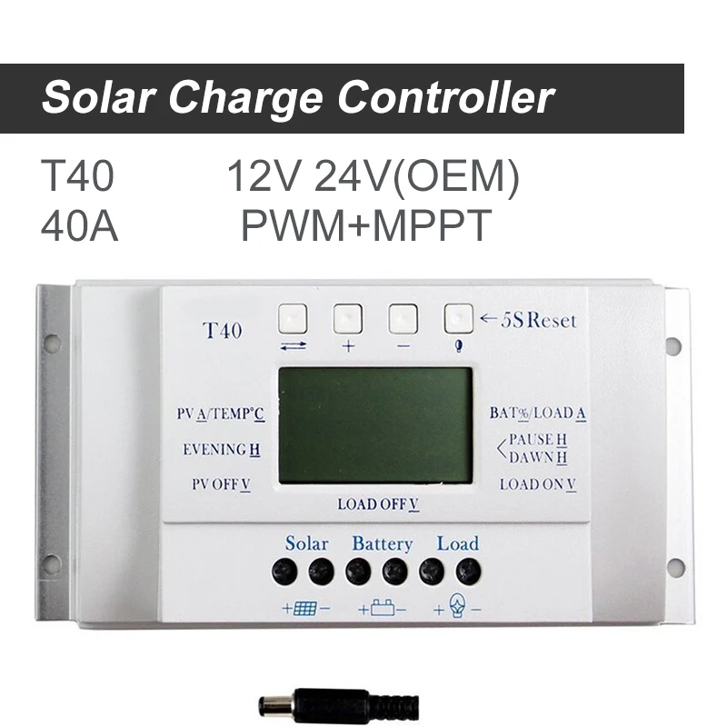 

MPPT 40A Solar Charge and Discharge Controller 12V 24V LCD USB Regulator with Load Dual Timer Control for Solar Lighting System