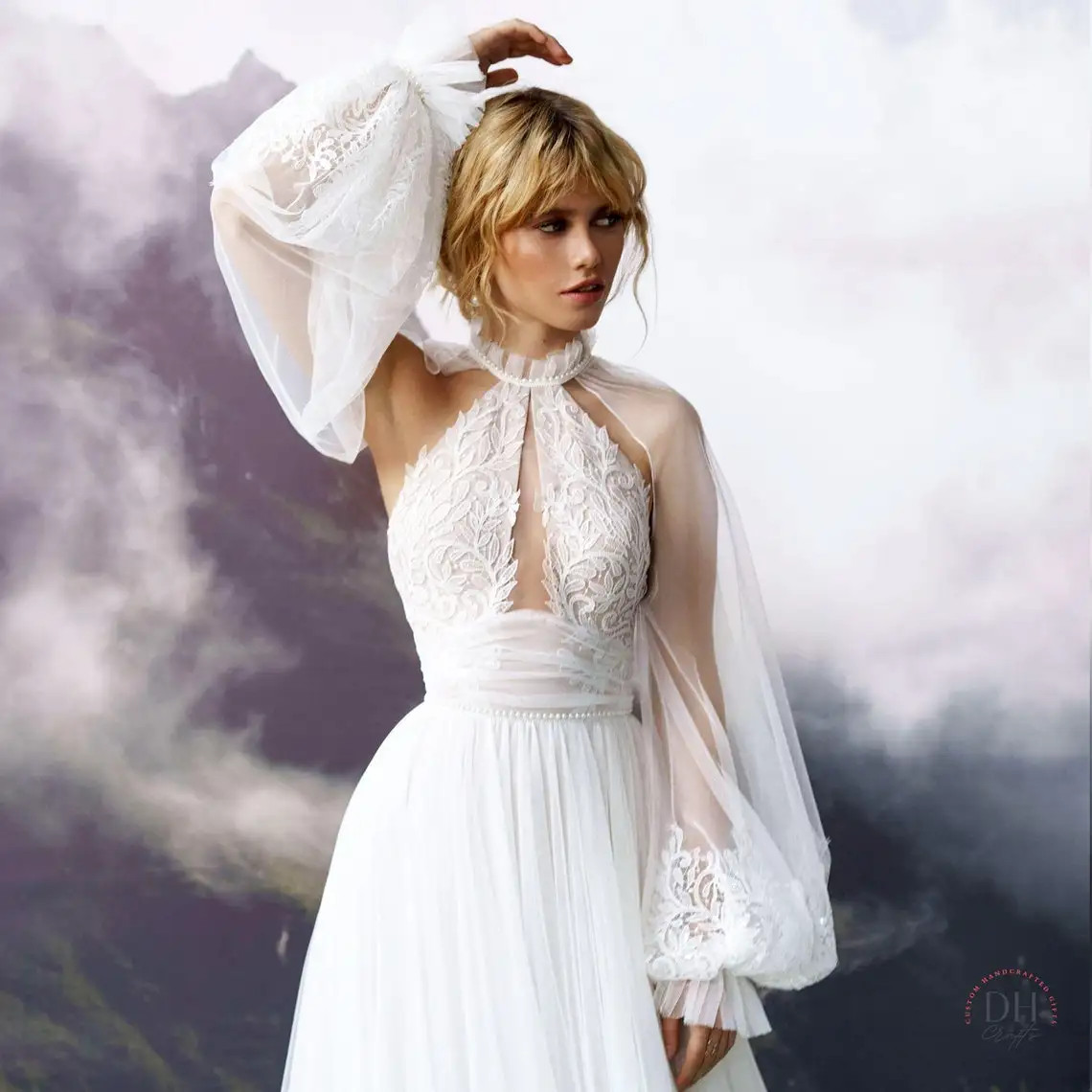 

Wedding Detachable Sleeve Bolero High Neck Bride Jacket White Ivory Sleeves Coat Bridal Jackets Wedding Cape For Elegant Dress