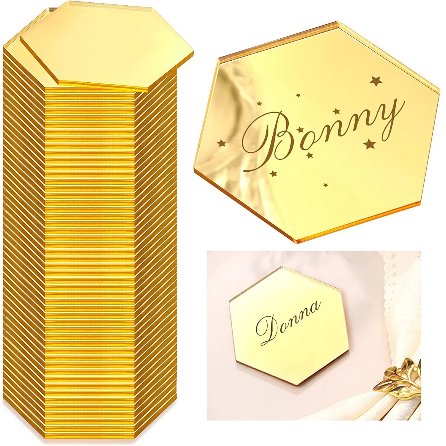 

Acrylic Hexagon Tiles,Mirror Gold Place Card DIY Table Number Sign Acrylic Name Plate for Wedding Reception Party Banquet Decor