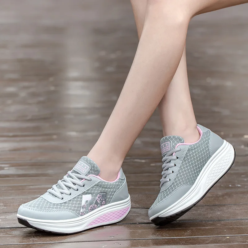 Fashion Women's Wedge Shoes Lace-up Lightweight Breathable Hard-wearing Sneakers Walking Platform Casual Garden Shoes