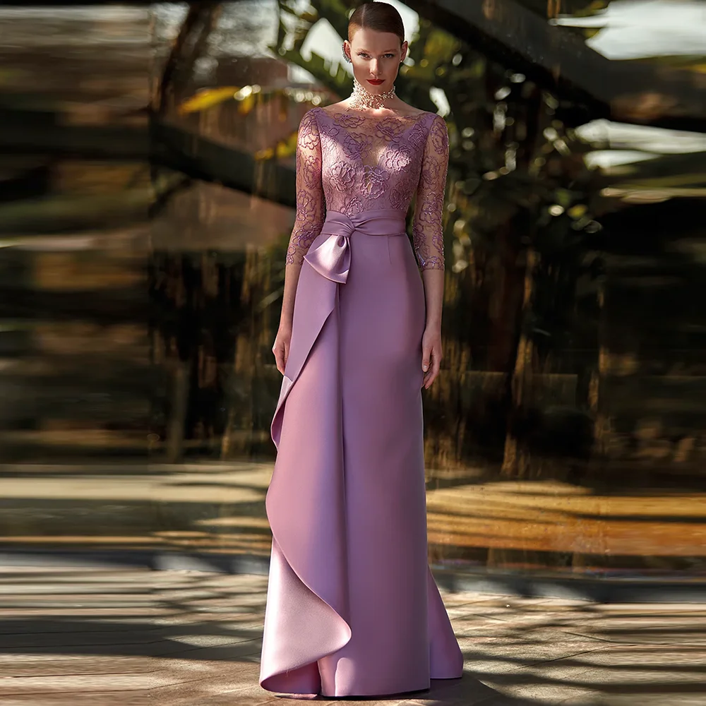 

Женское атласное платье для матери невесты, кружевное вечернее платье с вырезом лодочкой и цветочным кружевом, 15775