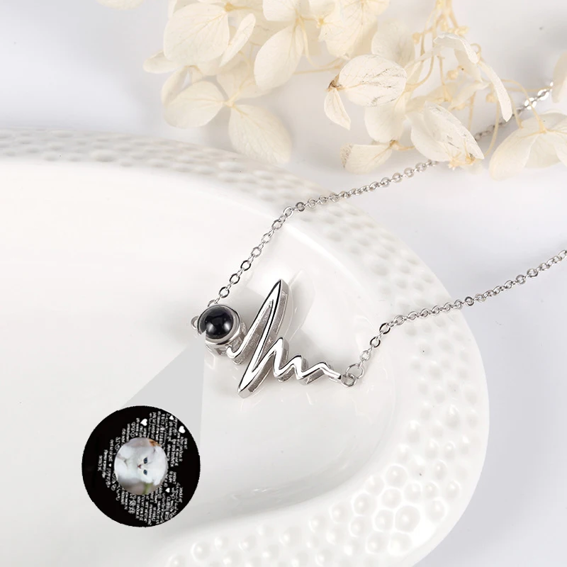 925 Silver Personalized Photo Projection Necklace Rose Gold Custom Picture Pendants for Women Birthday Gift to Girlfriend