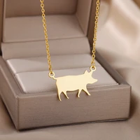 cute pig pendants necklaces for women stainless steel plated animal chains choker charm necklace collier femme jewelry gift
