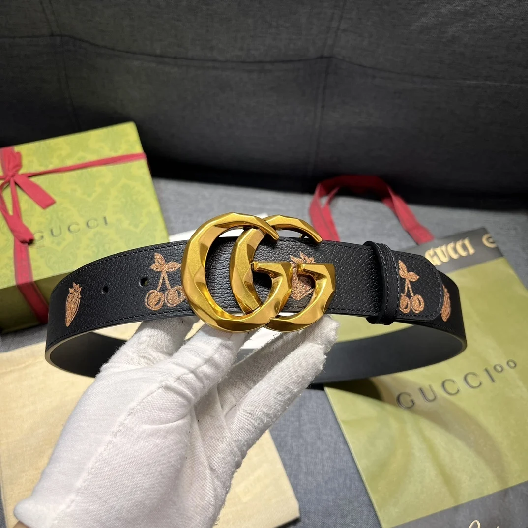 ln Стиль Ремень Gucci Новый GG Marmont Коллекция Двойной G Пряжка Классический Кожаный