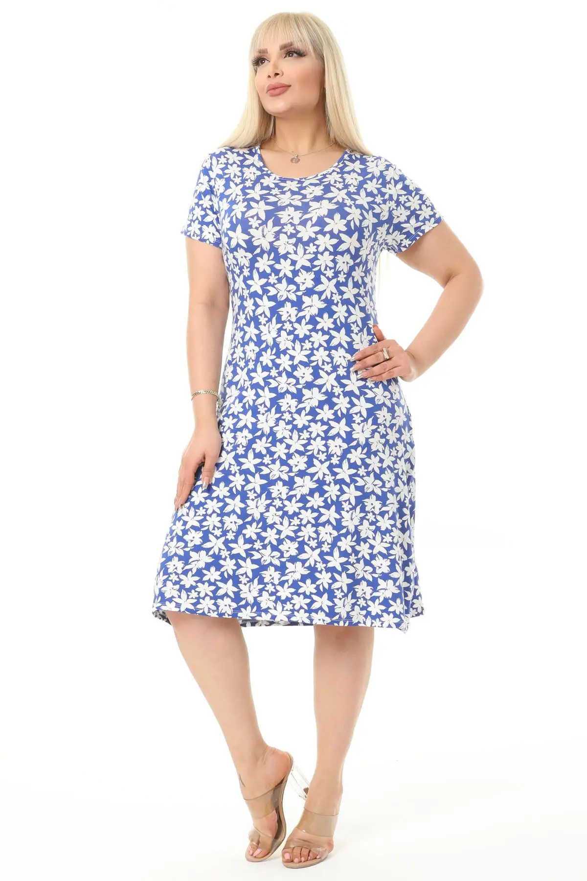 

Plus Size Women's Dress Daily Wear Patterned Round Neck Ankle-Length Lycra Knitted Viscose Stylish XL 2XL 3XL 4XL 5XL