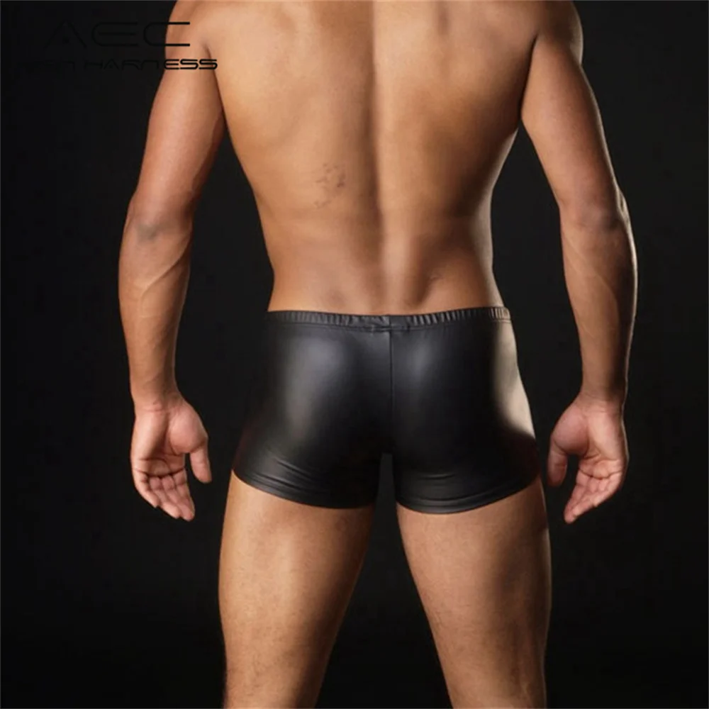 

Mens Sexy Leather Lingerie Short Pants Latex Shaping Sheath Fetish Shorts Metallic Patent Leather Underwear Bulge Pouch Sexi