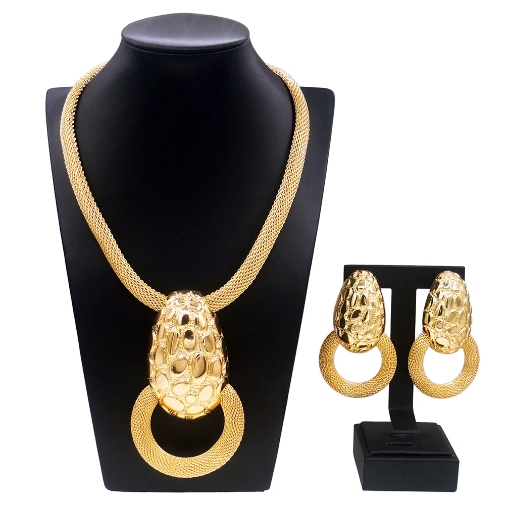 

Necklace Earrings Women Jewelry Set Dubai Gold Plated Pendant Egg Shape Pendant Set of Two Free Shipping Banquet