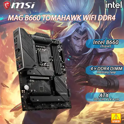 LGA 1700 MSI MAG B660 TOMAHAWK WIFI DDR4 с чипсетом Intel B660 12 поколения 4 × DDR4 128 ГБ PCI-E 4,0 3 × M.2 ATX