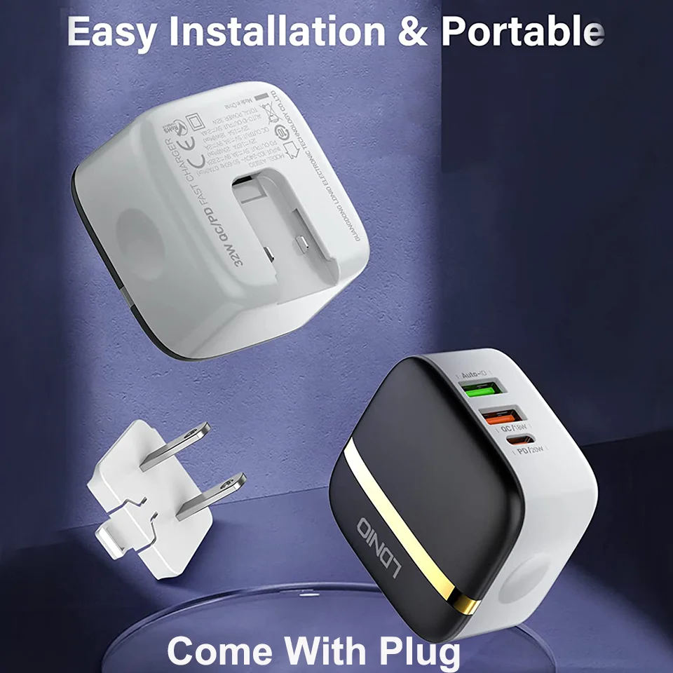LDNIO 32W USB Charger QC3.0 Fast Charge Charger Type C For Iphone 14 13 Samsung Xiaomi Mobile Charger 3 Ports Quick Charger