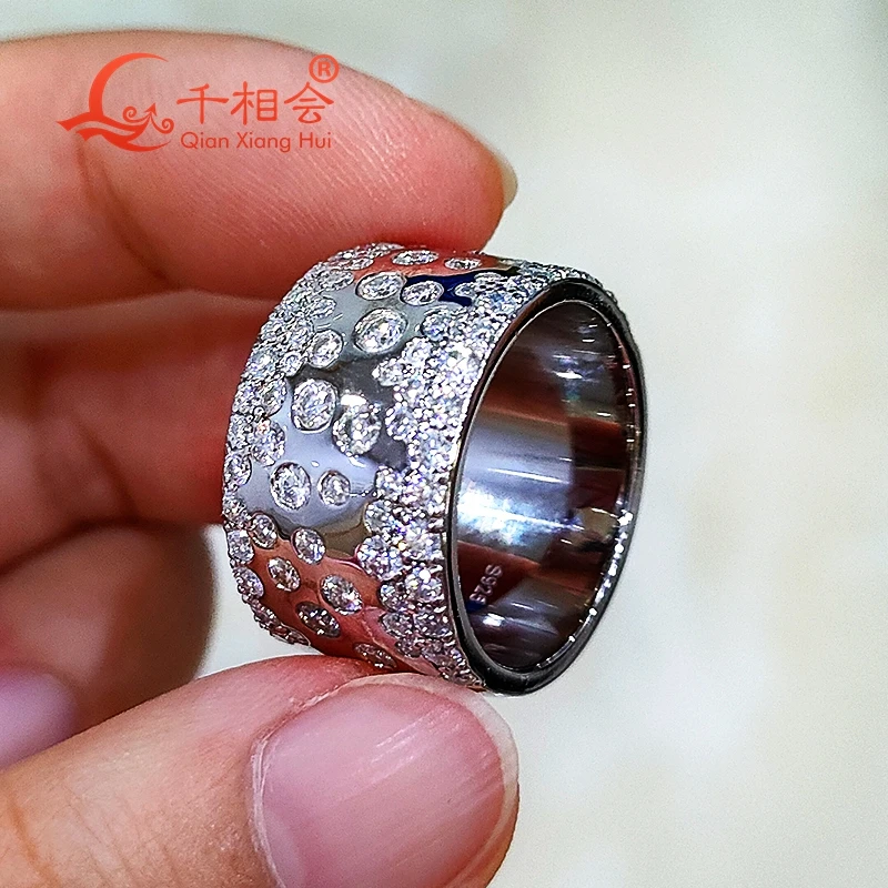 12.6mm width half  inlay Moissanite Ring Men and women Sterling 925 Silver Round  Diamond  Engagement Male datting Jewelry