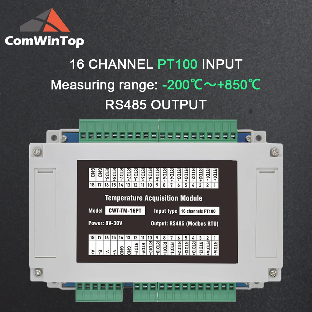 

16-канальный PT100/PT1000 Rs485 Modbus Модуль измерения температуры выхода