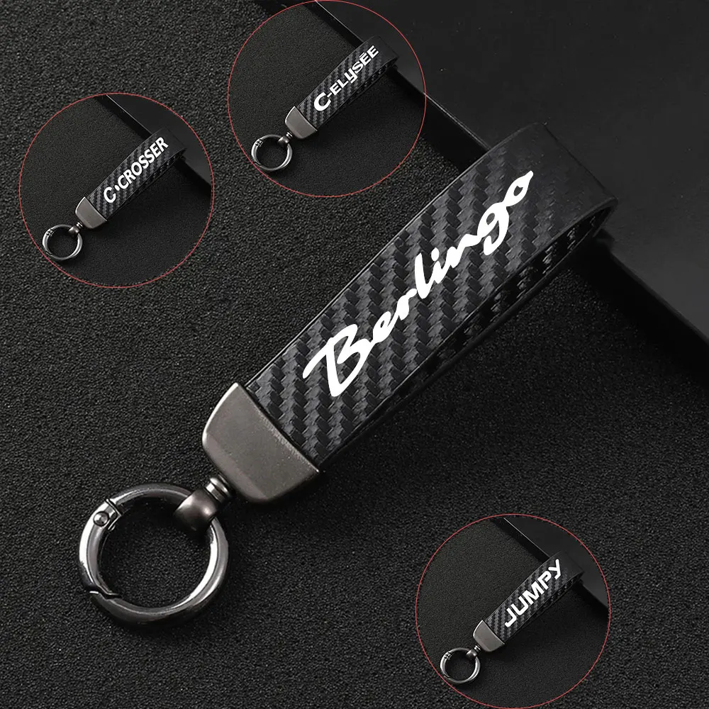 

For Citroen Berlingo C-Crosser C-ELYSEE Jumpy Car Key Ring Carbon fiber Metal Buckle Car Keychains Auto Styling Accessories