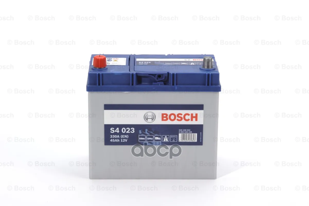 Аккумуляторная Батарея Bosch 45 А/Ч 129x238x277 12v Прямая Полярность 330a 545 158 033 S4 023 Bosch арт. 0 092 S40 230