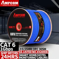 ampcom cat6 bulk ethernet cable 1000ft 305m 23awg ofc solid pure bare copper wire cat 6 550mhz utp pvc cmr network cable