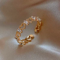 luxury gold color pearl zircon rings for woman simple hollow heart cross opening joint ring wedding party elegant jewelry gifts