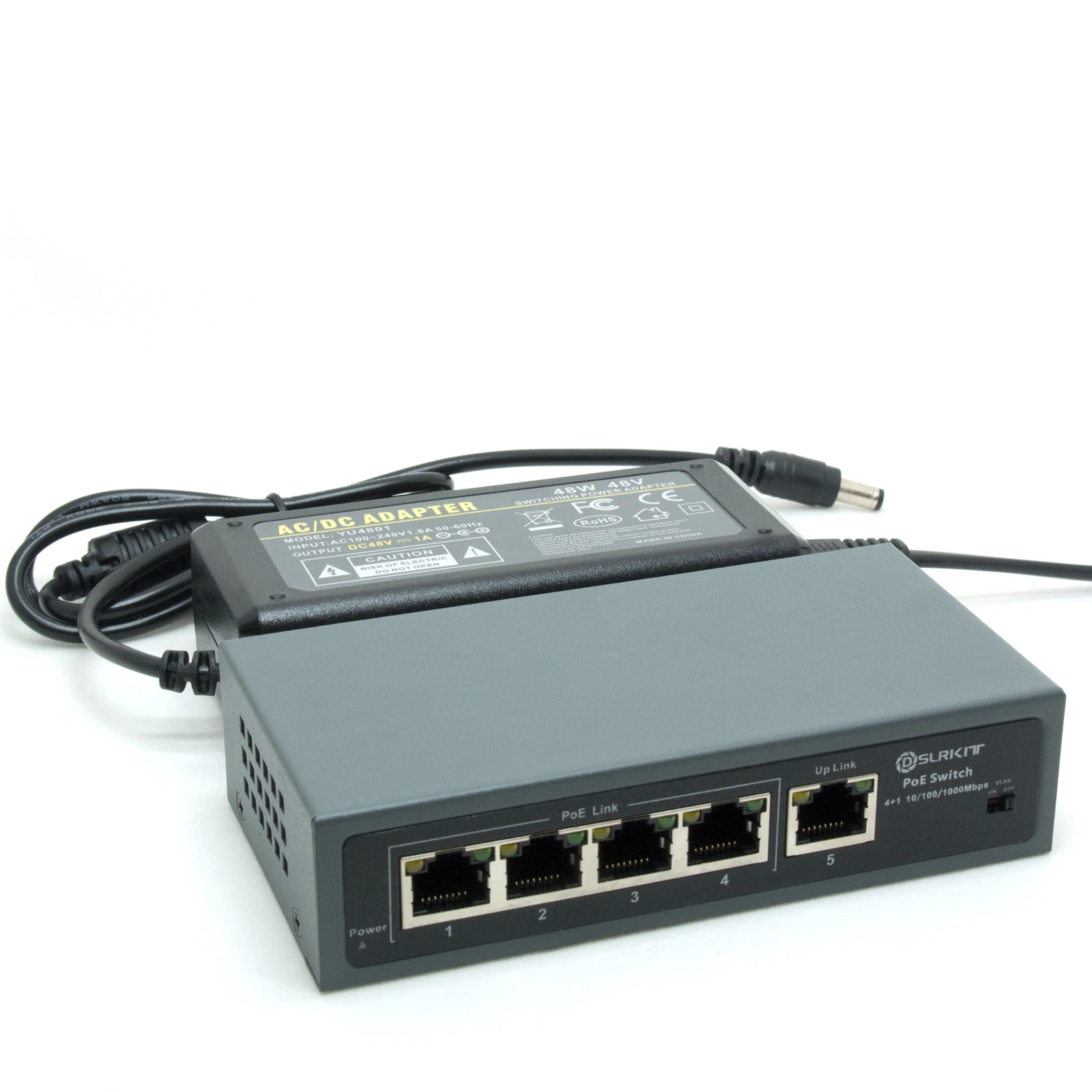 DSLRKIT ALL Gigabit 5 Ports 4 PoE+ Switch 802.3at af Power Over Ethernet 48watt