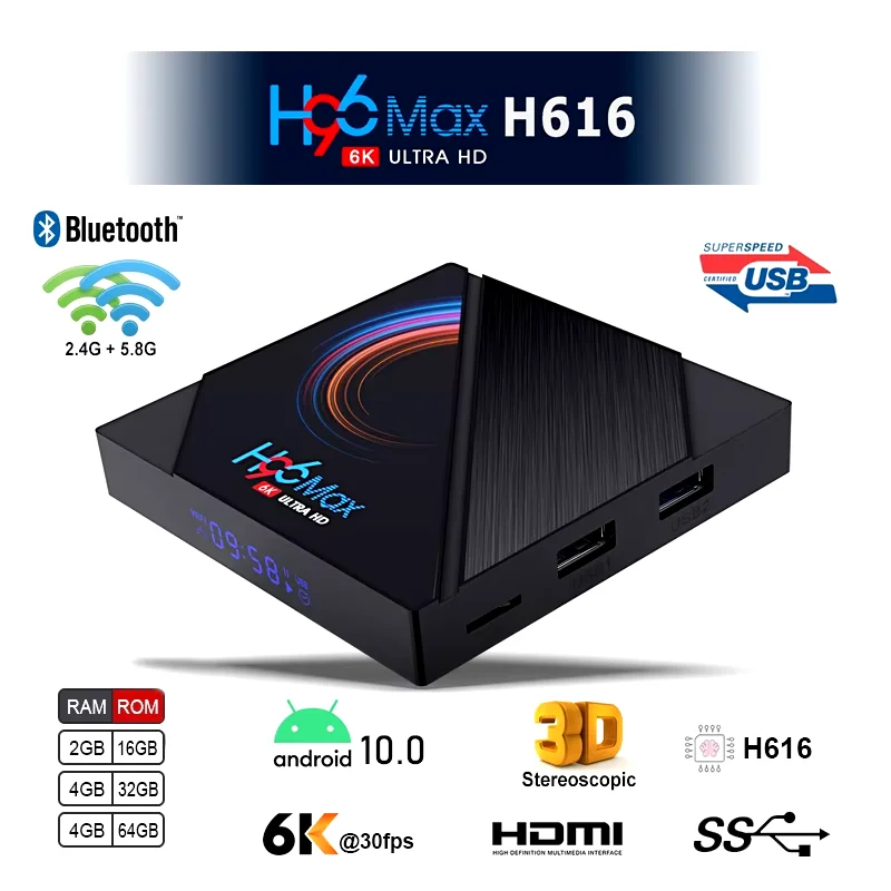 Поддержка 6K ULTRA HD h96 Max Android 10 ТВ-приставка 4 ГБ ОЗУ Allwinner H616 HDR 4k Smart Box