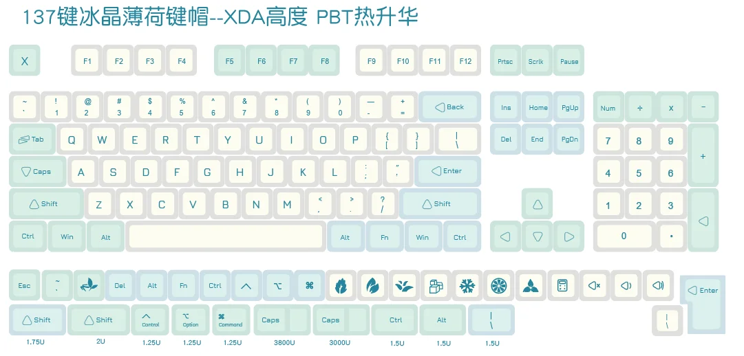 Кепка для ключей s BPT XDA Ice Crystal Mint Keycap Dye-sub на английском языке Персонализированная