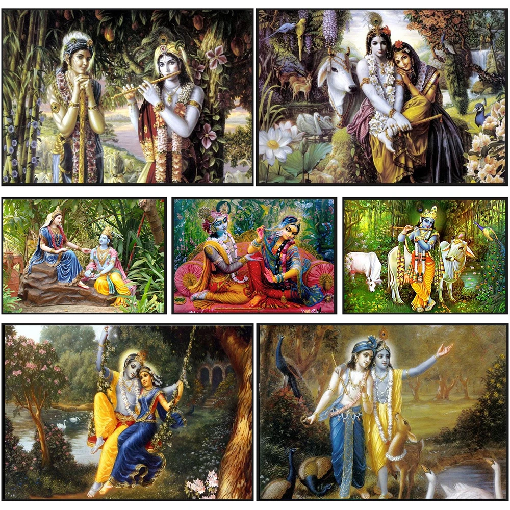 Индийский Бог Radha Krishna Картина на холсте фотообои Современная фотография для