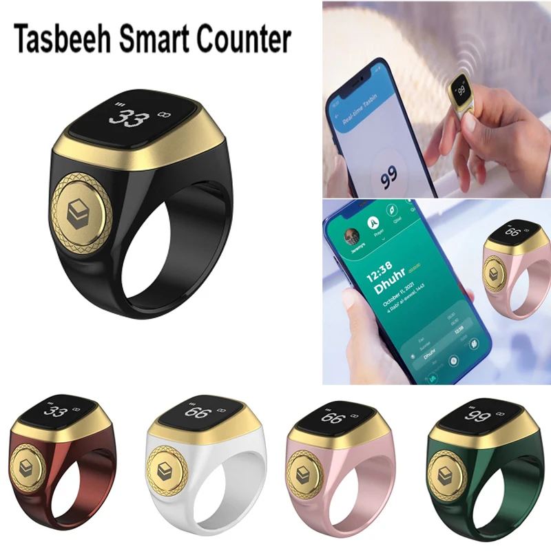 

Bluetooth-compatible 5.1 Ring Digital Tasbeeh for Iqibla APP 20mm/18mm Tally Counter Clicker 0.49 Inch OLED Display Muslim Gifts