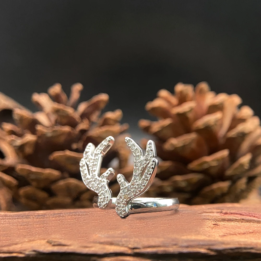 Кольцо с алмазным рогом оленя изысканное серебряное кольцо рождественским