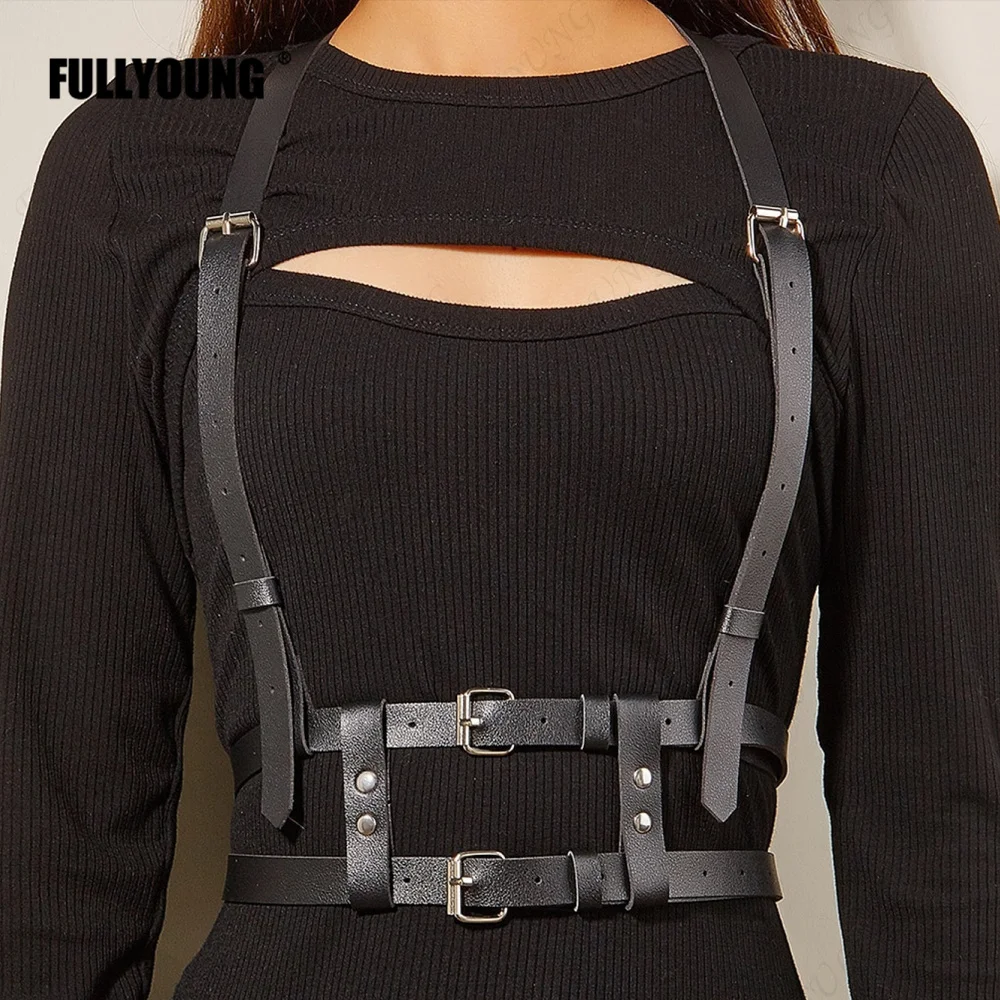 

Gothic Harness for Women Black Leather Chest Straps Belt Sexy Lingerie Body Bondage Cage Sculpting Harness Suspenders Garters
