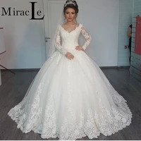 classical v neck wedding dresses for women long sleeve wedding gown for bride lace appliques backless 2022 vestidos de novia